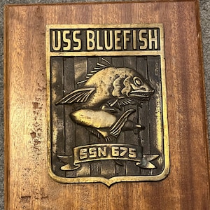 USS Bluefish Submarine SSN 675 Brass Plaque