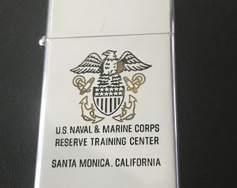 Naval & Marine Corp Reserve Training Center Santa Monica CA Zippo Slim Lighter  - Used 1965