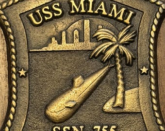 USS Miami Submarine SSN 755 Brass Plaque
