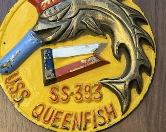 USS Queenfish Submarine SS 393 Cast Bronze Hand Painted Plaque