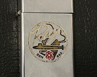 USS Tunny Submarine SSN 682 Zippo Slim Lighter - 1988 USED Black