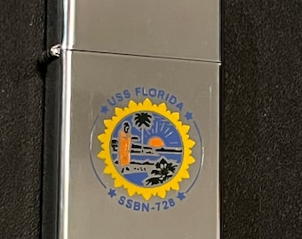 NOS USS Florida Submarine SSBN 728 Zippo Slim Lighter - 1981 (uses State Seal)