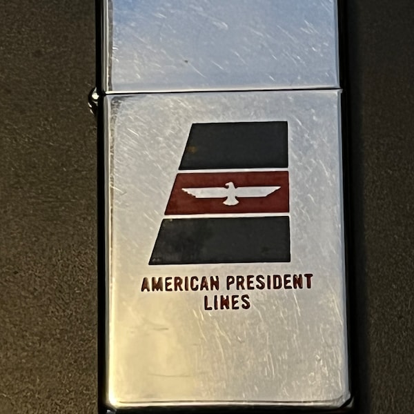 American President Lines (SS President Roosevelt) Zippo Slim Lighter - USED - 1965