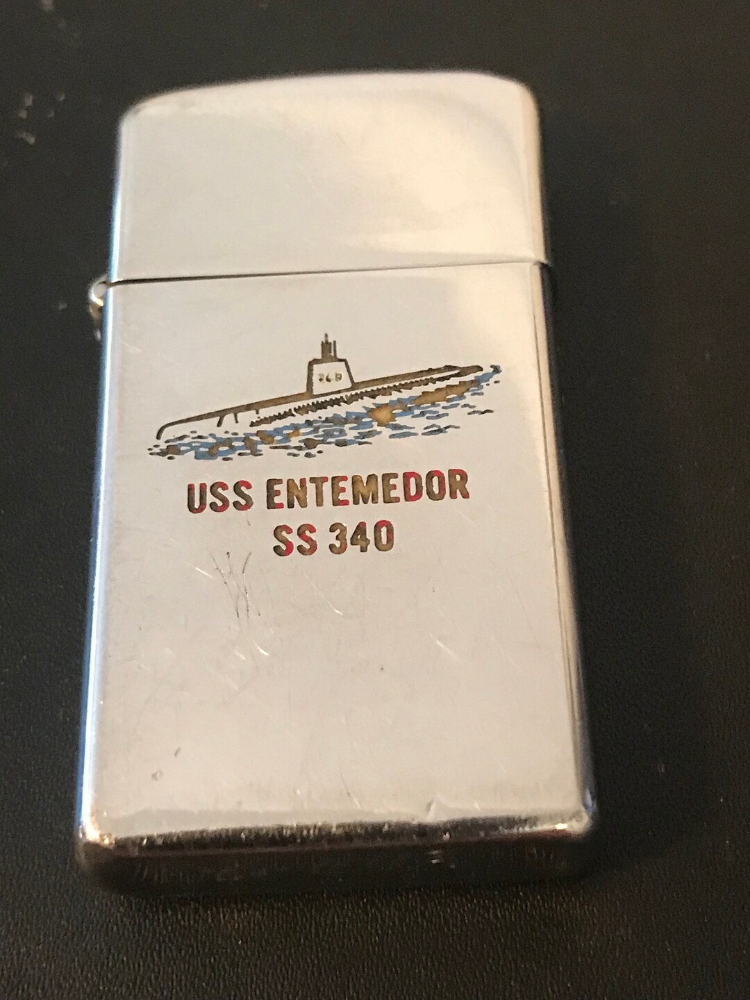 USS Entemedor Submarine SS 340 Zippo Slim Lighter Used 1968 Etsy