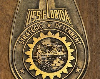 USS Florida Submarine SSBN 728 Brass Plaque