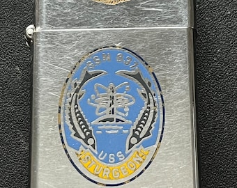 USS Tunny Submarine SSN 682 Zippo Slim Lighter - 1988 USED Black