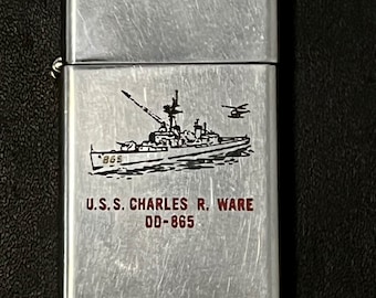 USS Charles R Ware Destroyer DD 865  Zippo Slim Lighter - Used 1965