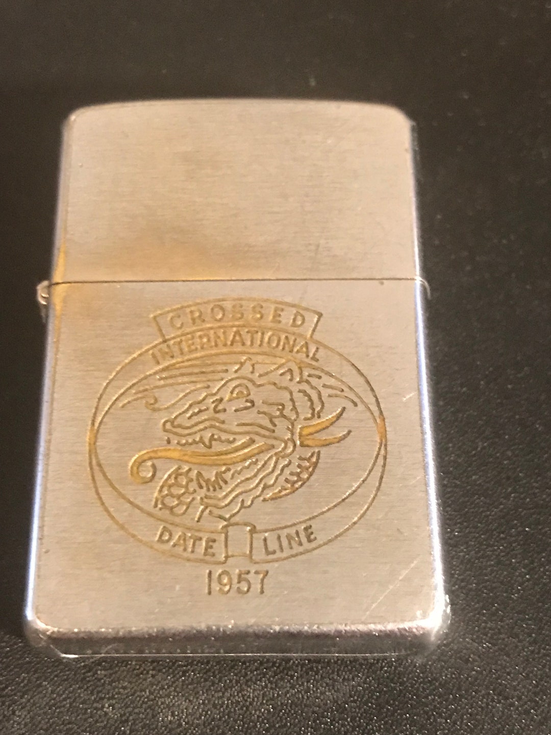 Crossed International Date Line Zippo Full Size Lighter Used