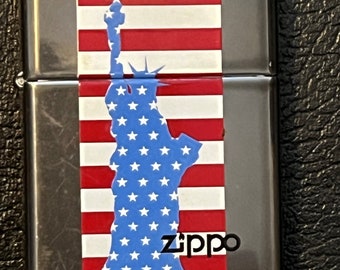 Zippo Statue of Liberty Flag - Full Size Zippo Lighter - Used 1998