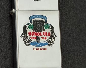 USS Honolulu Submarine SSN 718 Plankowner Zippo Slim Lighter - Used 1985