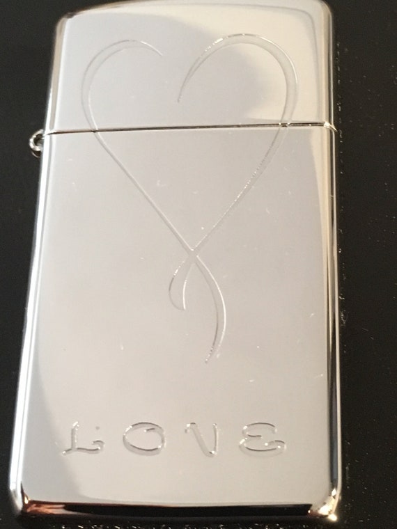 NOS Zippo Engraved LOVE w/heart - Slim Zippo Lighter