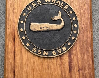 USS Whale Submarine SSN 638 Brass Plaque