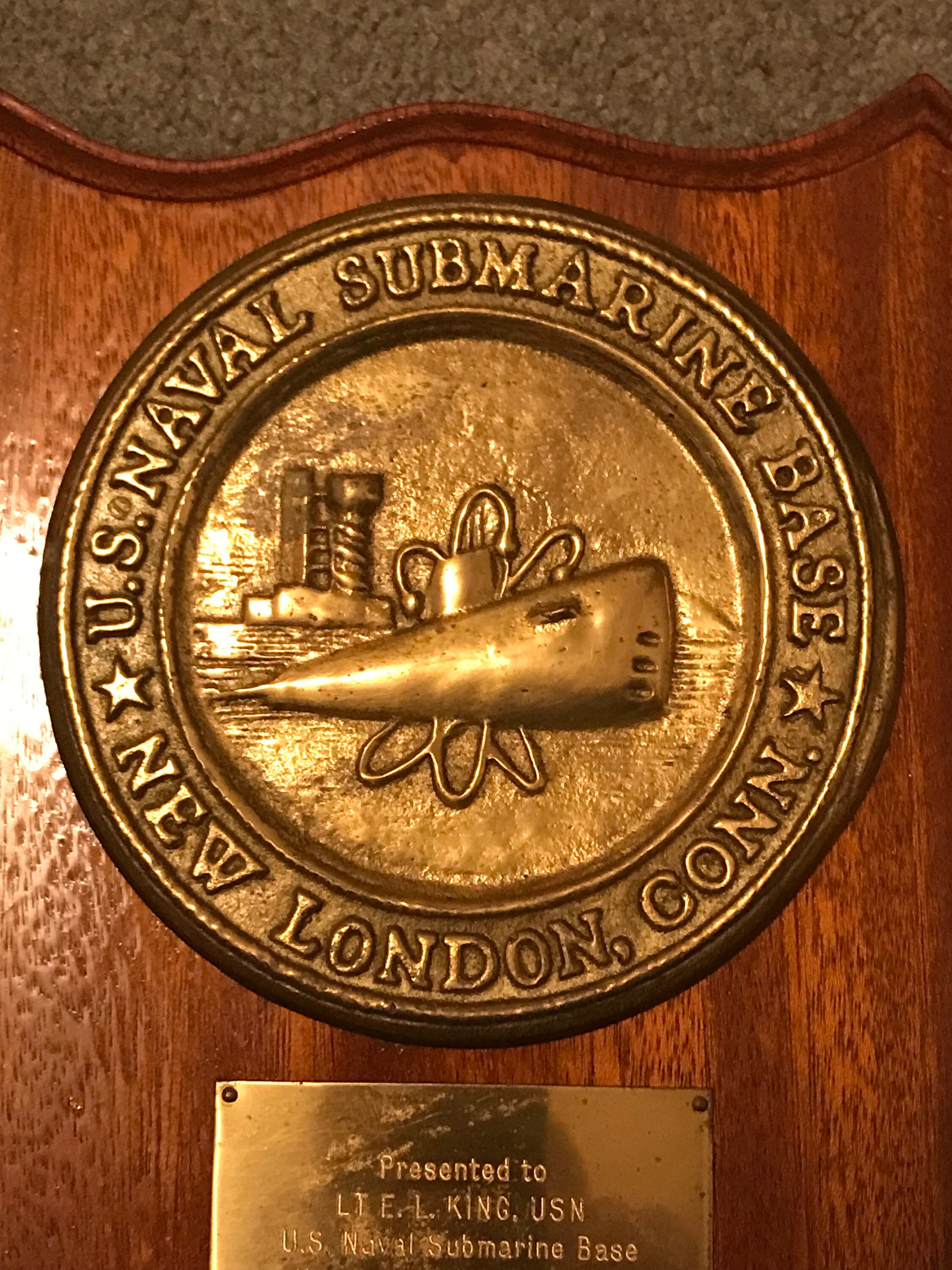 US Naval Submarine Base New London Conn Brass Plaque 
