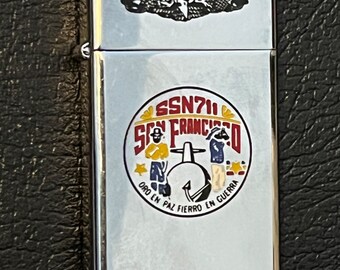 USS Tunny Submarine SSN 682 Zippo Slim Lighter - 1988 USED Black