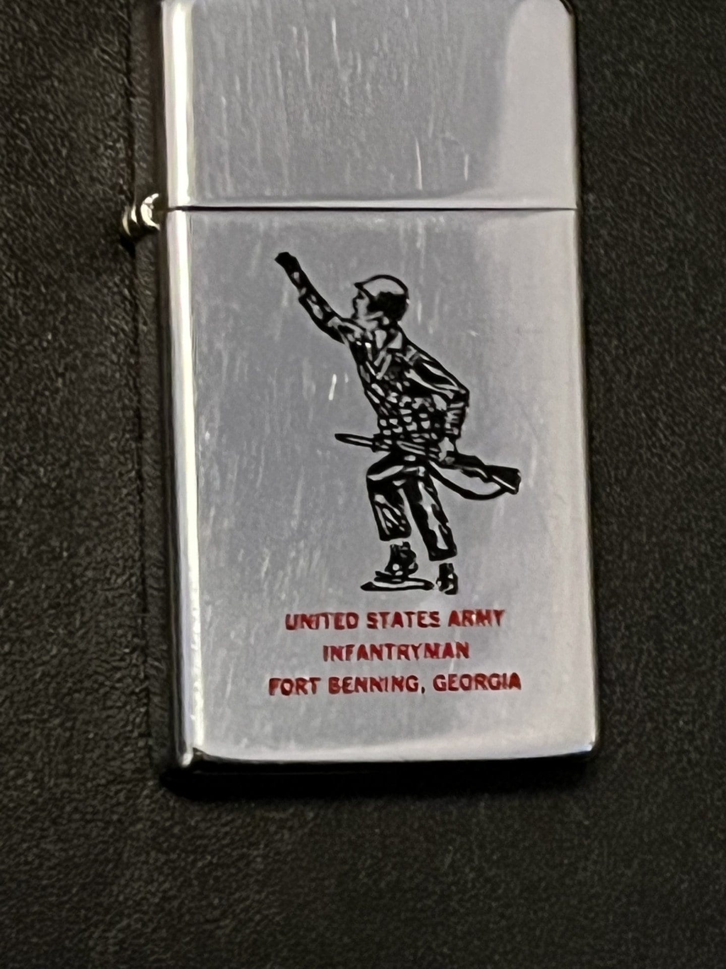 US Army Fort Benning GA Infantryman Zippo Slim Lighter - Used 1979