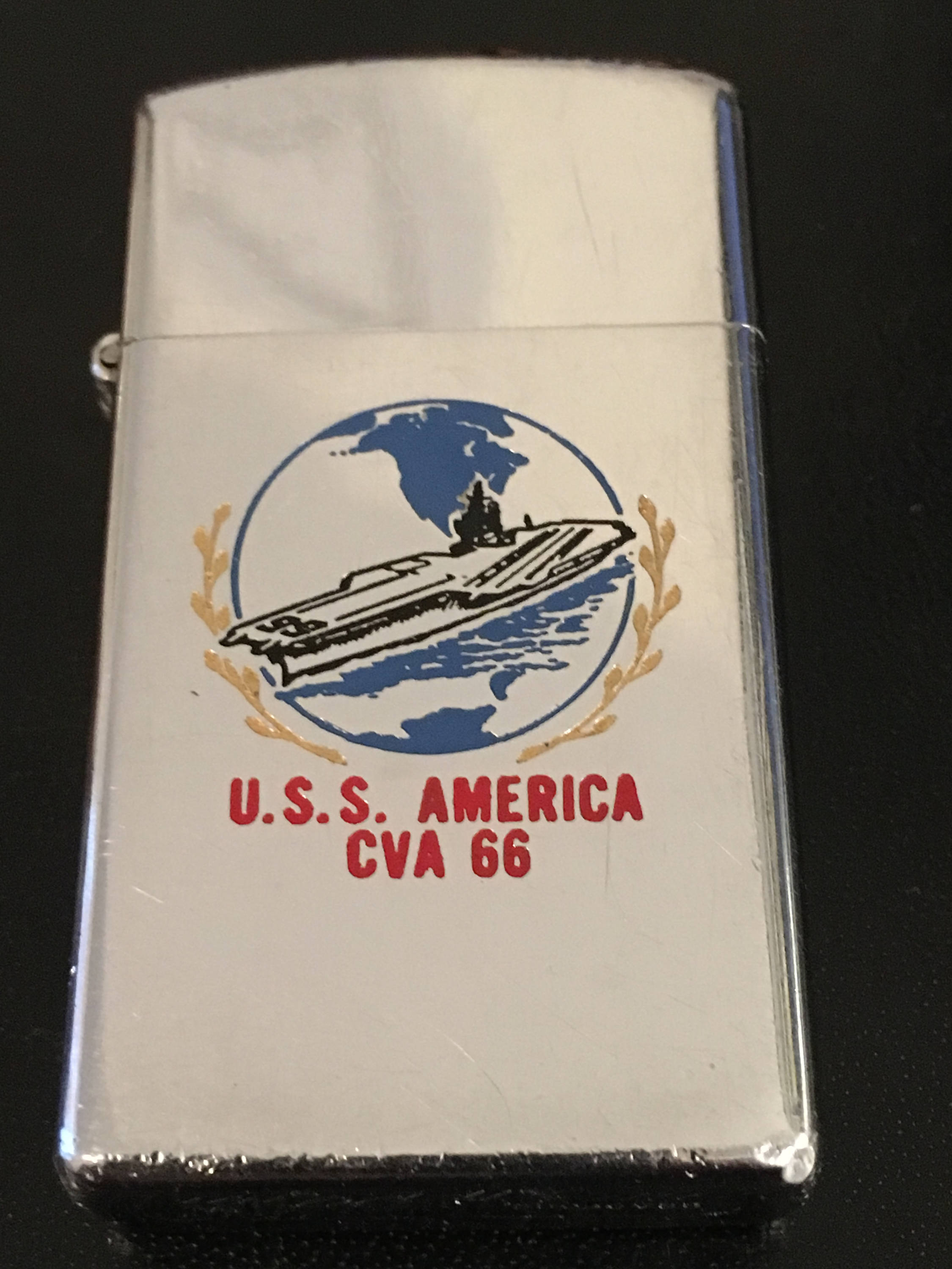 Uss America Aircraft Carrier Cva 66 Zippo Slim Lighter Used 1974
