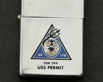 USS Permit SSN 594 Submarine Full size Zippo Lighter - Used - 1983