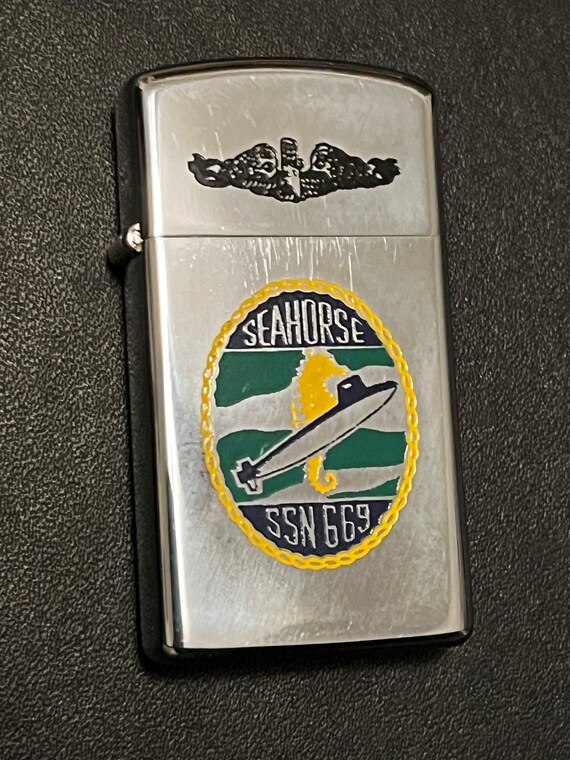 NOS USS Seahorse Submarine SSN 669 Zippo Slim Lighter - 1972 NOS USS Seahorse Submarine SSN 669 Zippo Slim Lighter - 1972