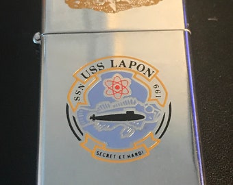 USS Tunny Submarine SSN 682 Zippo Slim Lighter - 1988 USED Black