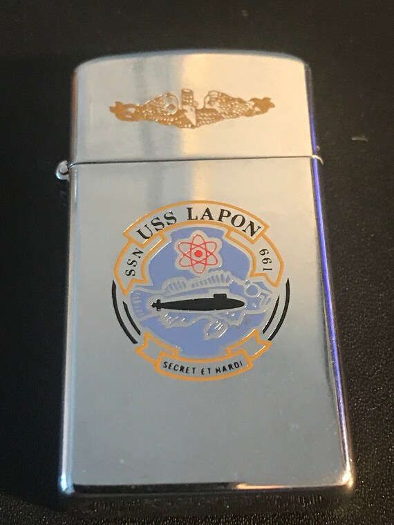 USS Lapon Submarine SSN 661 Vintage Zippo Slim Lighter - Used 1980