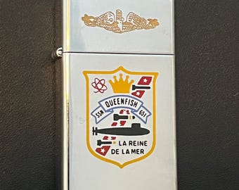 USS Queenfish SSN 651 Submarine Zippo Slim Lighter - Used - 1982