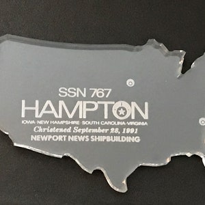 Lucite Paperweight Submarine USS Hampton SSN 767 Christening Gift