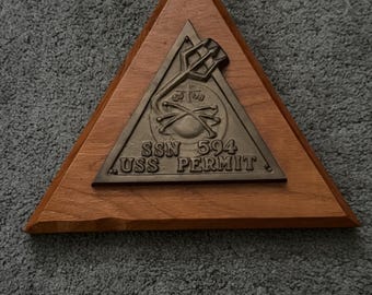 USS Permit Submarine SSN 594 Brass Plaque