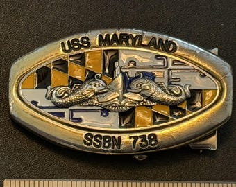 Submarine USS Maryland SSBN 738 Navy Belt Buckle - Used