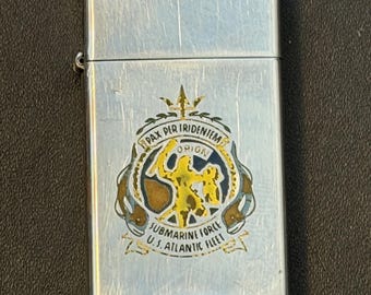 USS Orion Submarine Tender AS-18 Zippo Slim Lighter - Used 1965