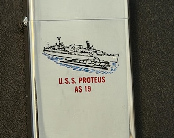 USS Tunny Submarine SSN 682 Zippo Slim Lighter - 1988 USED Black