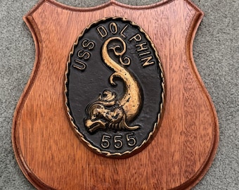 USS Dolphin Submarine AGSS 555 Brass Plaque