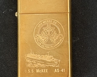 USS Mckee Submarine Tender AS-41 Brass Zippo Slim Lighter - 1995