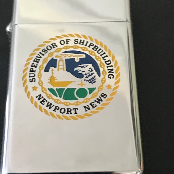Supervisor of Shipbuilding - Newport News Shipbuilding & Drydock Zippo Slim Advertising Lighter  -  Used 1975