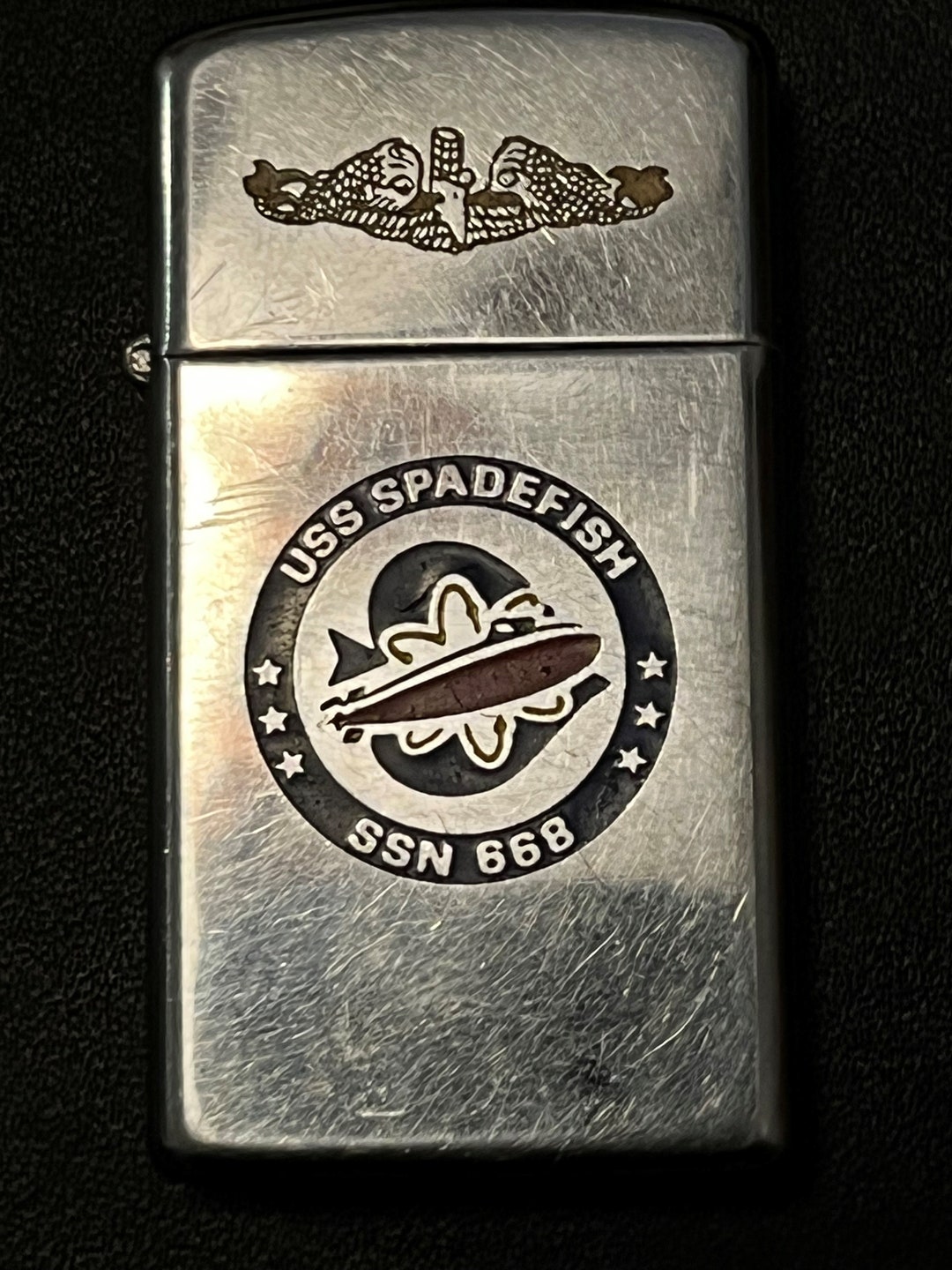 USS Spadefish Submarine SSN 668 Zippo Slim Lighter Used 1983 Etsy