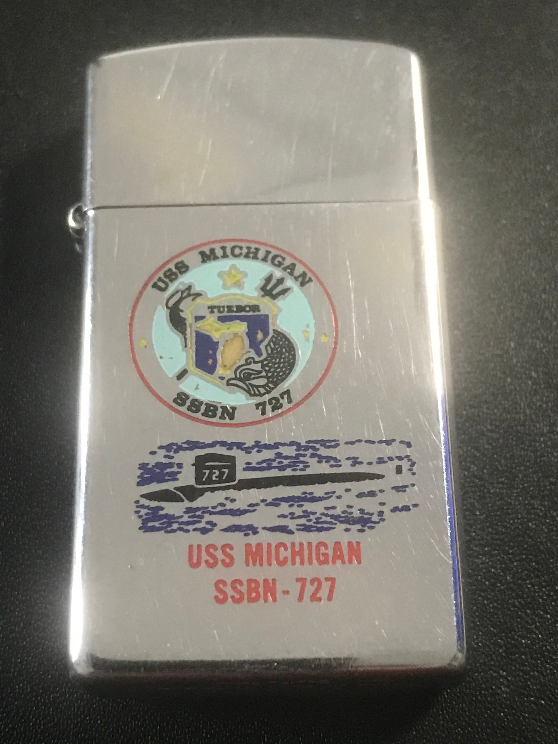 ZIPPO ジッポー USS MICHIGAN SSBN727 SSBN727 SUBMARINE 潜水艦 未使用 NOS USS Michigan Submarine SSBN 727 Slim Zippo Lighter - 1979