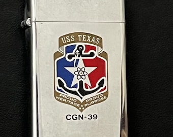 USS Texas Nuclear Guided Missle Cruiser CGN-39 Zippo Slim Lighter - Used 1977