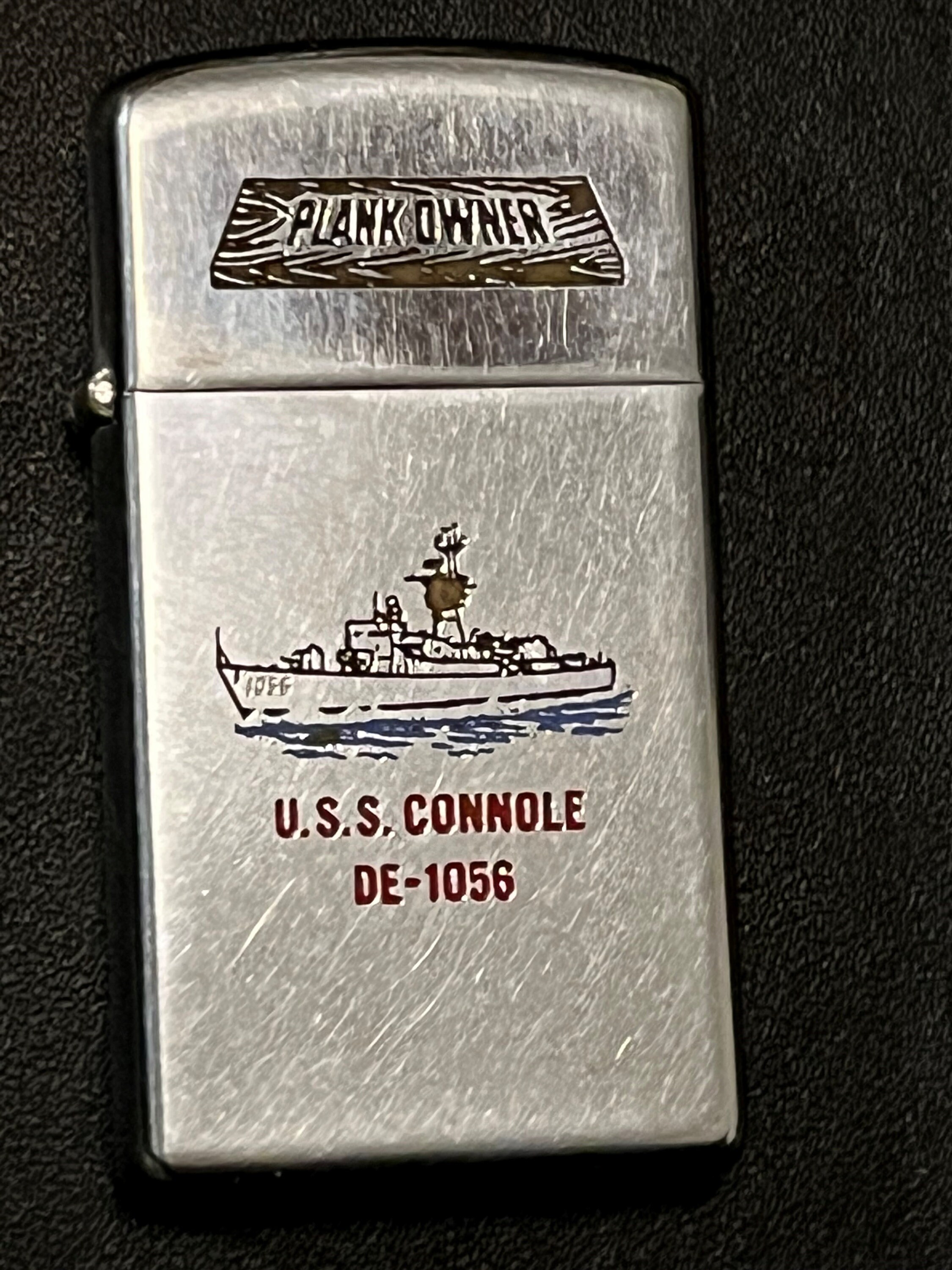 USS Connole Destroyer Escort DE 1056 Plankowner Zippo Slim Lighter - Used 1969