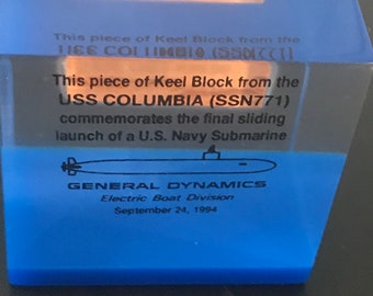 Piece of Keel Block: USS Columbia Submarine SSN 771 - Final Sliding Launch of US Submarine