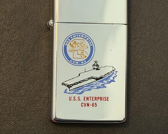 NOS USS Enterprise Nuclear Aircraft Carrier CVN 65 Zippo Slim Lighter - 1981