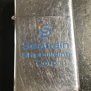Seatrain Shipbuilding Zippo Slim Advertising Lighter - 1977 Used