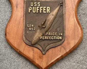 USS Puffer Submarine SSN 652 Brass Plaque