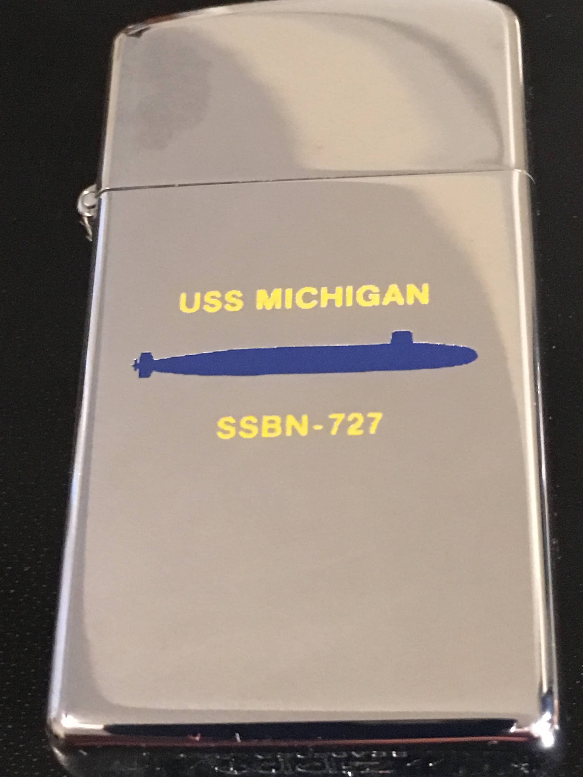 ZIPPO ジッポー USS MICHIGAN SSBN727 SSBN727 SUBMARINE 潜水艦 未使用 NOS USS Michigan Submarine SSBN 727 Slim Zippo Lighter - 1979