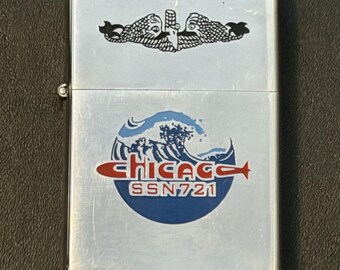 USS Chicago Submarine SSN 721 Full Size Zippo Lighter - Used 1985