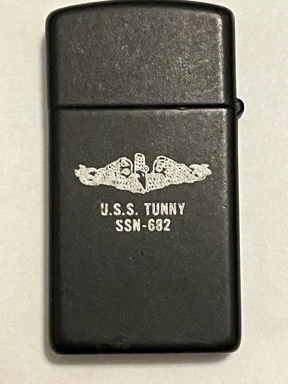 USS Tunny Submarine SSN 682 Zippo Slim Lighter - 1988 USED Black