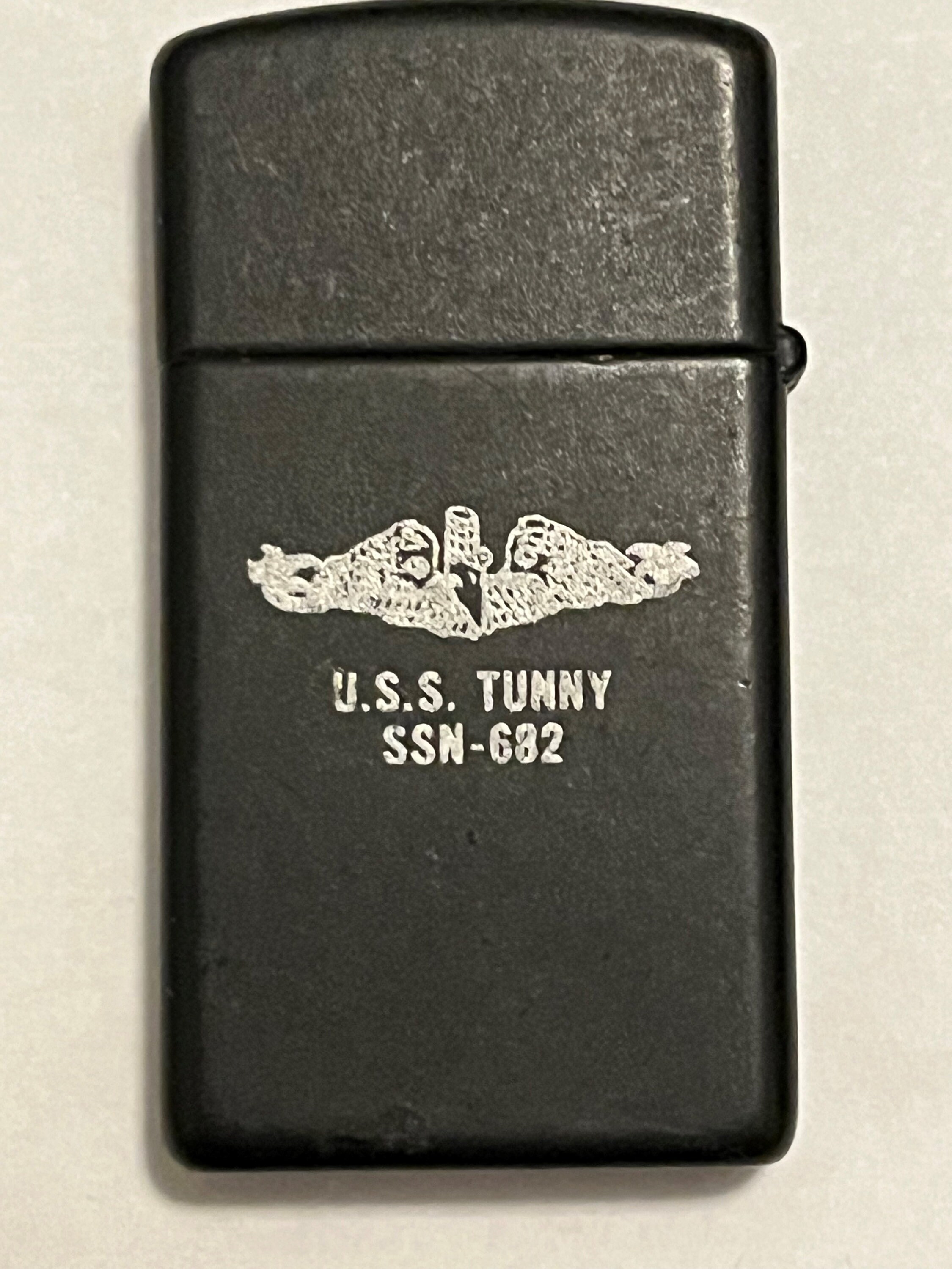 USS Tunny Submarine SSN 682 Zippo Slim Lighter - 1988 USED Black