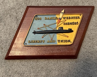 USS Daniel Webster Submarine SSBN 626 Brass Plaque - Hand Painted