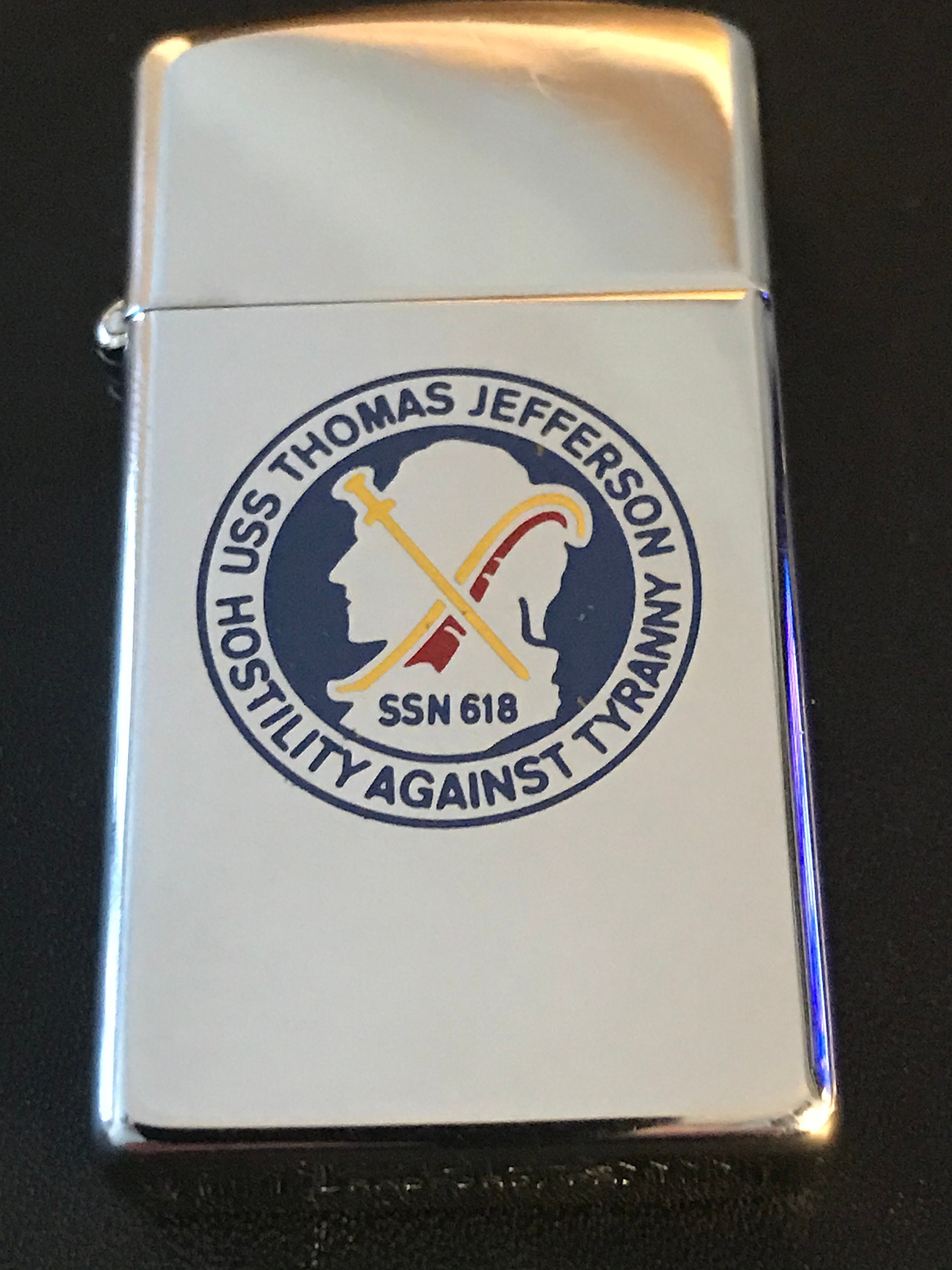 USS Thomas Jefferson Submarine SSN 618 Zippo Slim Lighter Used