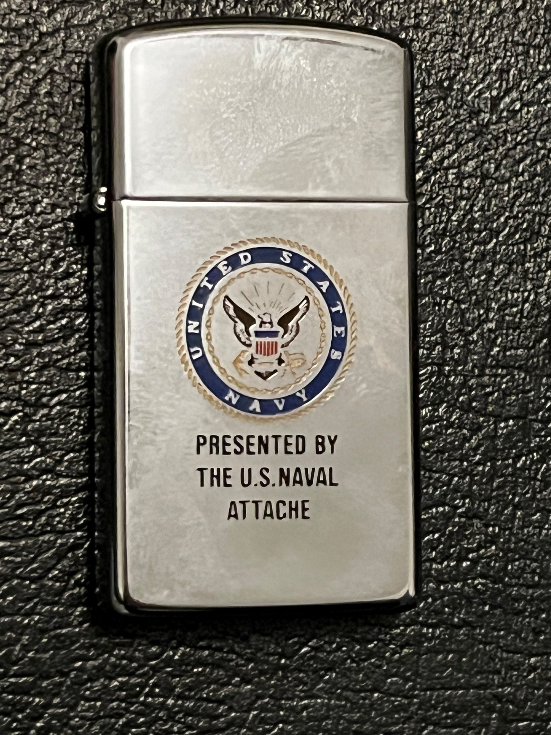 United States Navy Zippo Slim Lighter Presented by the US Naval 