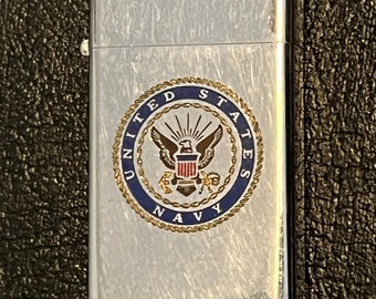United States Navy Zippo Slim Lighter - Used 1973