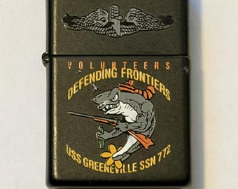 USS Tunny Submarine SSN 682 Zippo Slim Lighter - 1988 USED Black